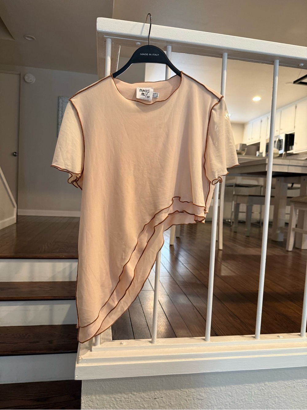 Light Pink Asymmetric Ruffled Short Sleeve Top